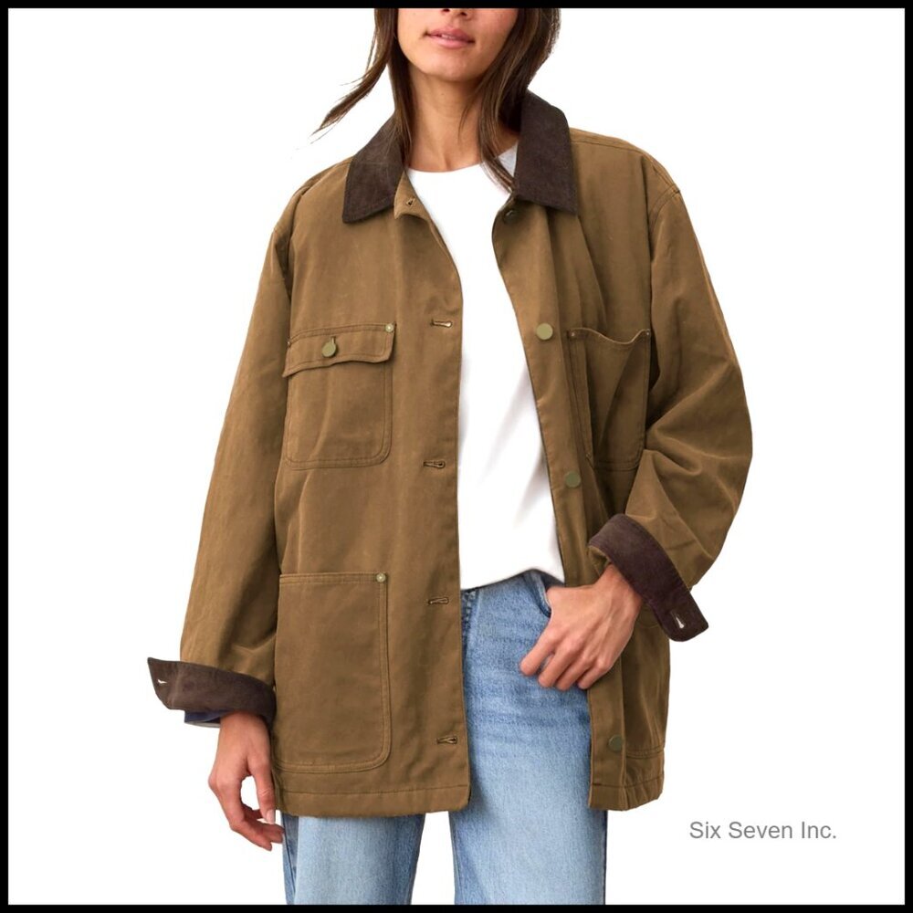 Oversized Utility Barn Jacket Corduroy Collar Vintage Workwear Chic Casual Coat
